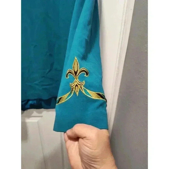 Bob Mackie Vintage Gold Embroidered Fleur-de-Lis Jacket Size 3X‎ Teal Beautiful - Picture 6 of 9